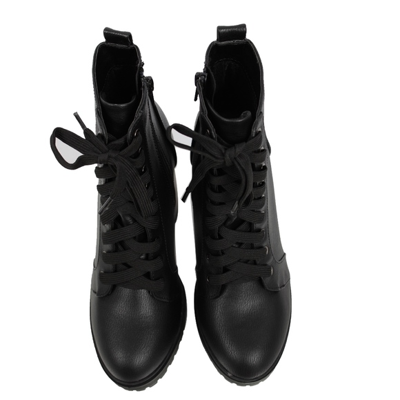 Restock Black Faux Leather Combat Lug Platform - Picture 4 of 7